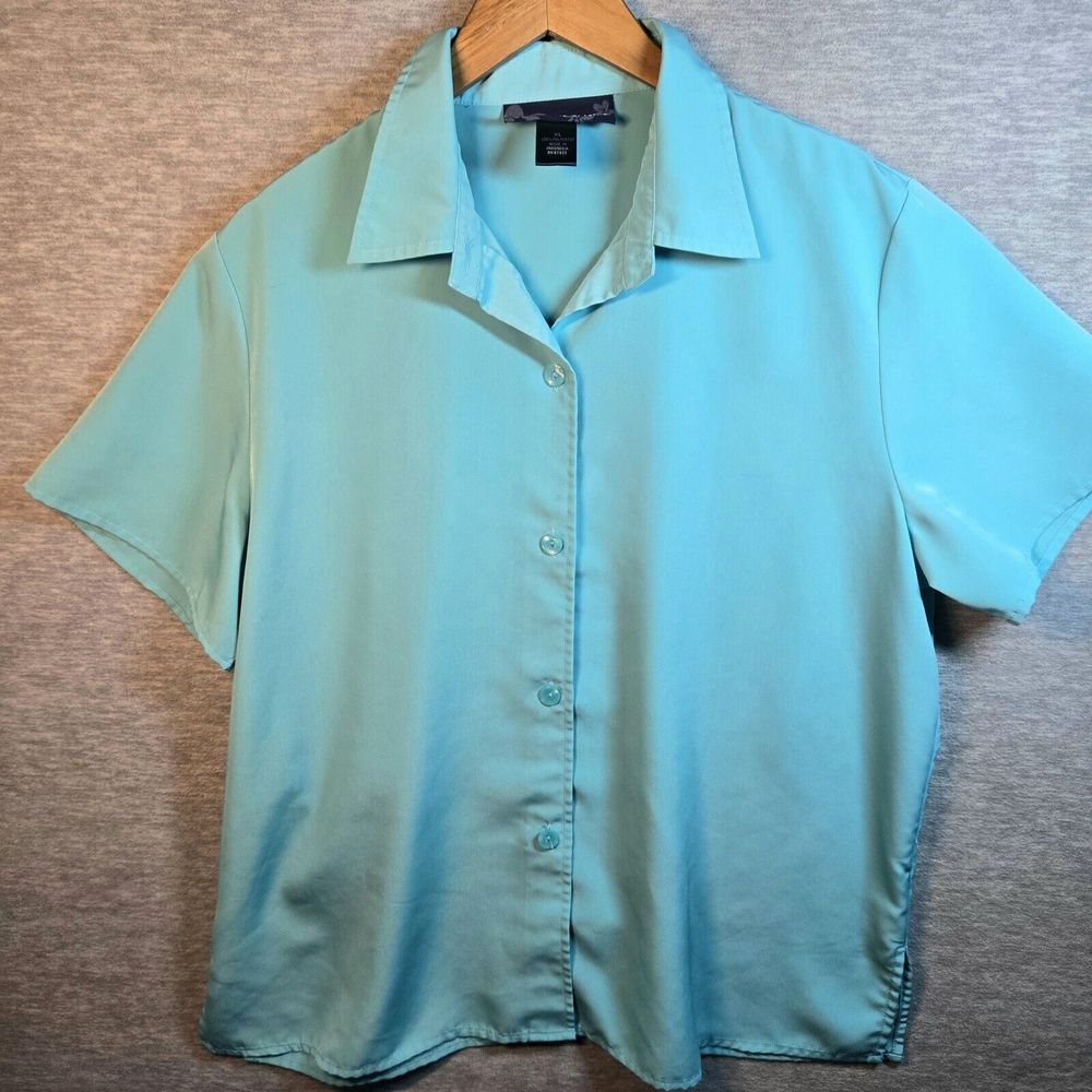 Susan Graver Womens Button Up Blouse Top XL Short Sleeve Casual Career Office